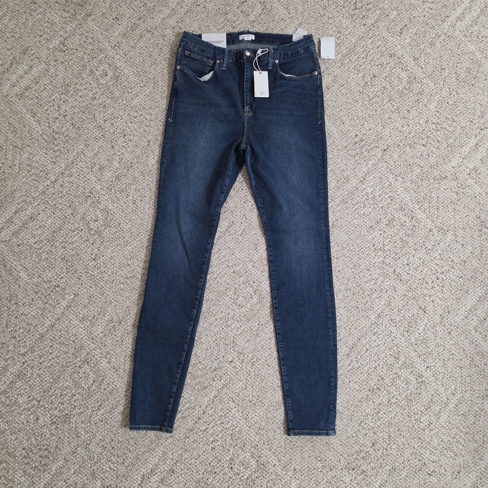 Good American Good Legs Long High Rise Skinny Jeans Dark Wash Women's Size 16
